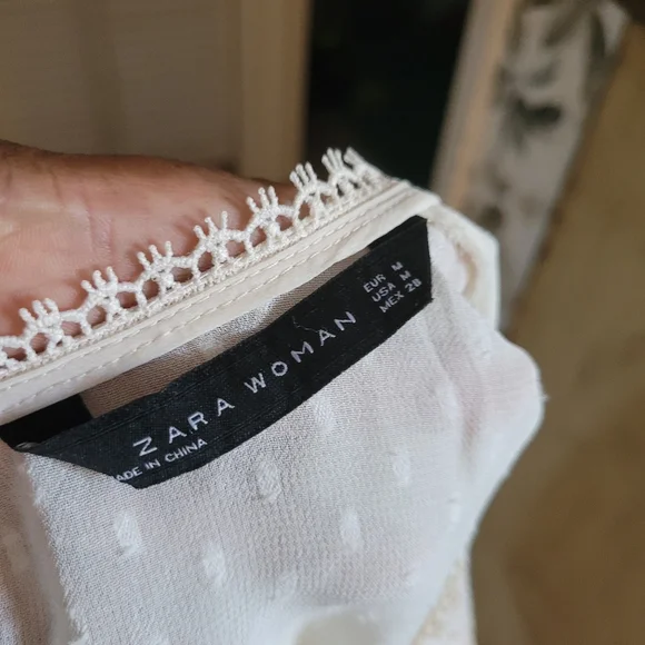 Zara Cream Ivory Swiss Dot Sheer Lace Blouse Tunic Sz M - Picture 9 of 9